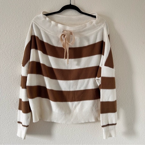 PROMESA Wide Boat Neck Drop shoulder Stripe Knit sweater women Sz S/M - Picture 1 of 6